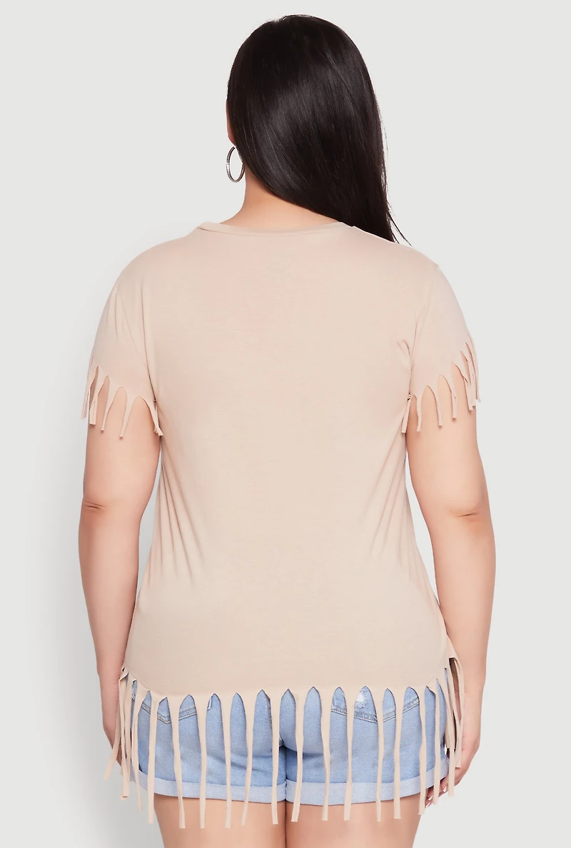 Womens Plus Fringe Trim Tee,