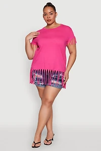 Womens Plus Fringe Trim Tee,