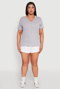 Womens Plus Size Notch Neck Basic Tee, Grey, Size 2X