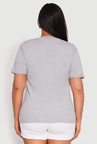 Womens Plus Size Notch Neck Basic Tee, Grey, Size 2X