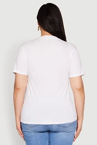Womens Plus Size Notch Neck Basic Tee, White, Size 1X