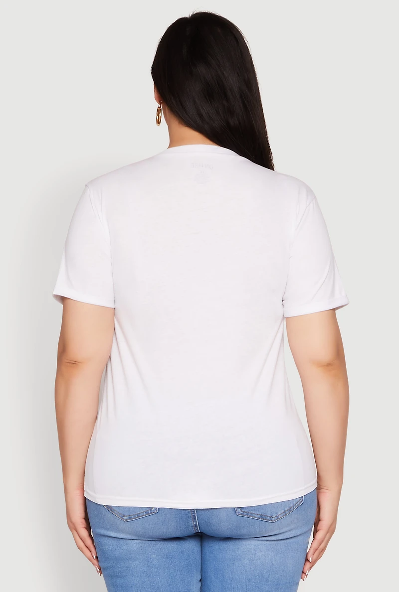 Womens Plus Size Notch Neck Basic Tee, White, Size 1X