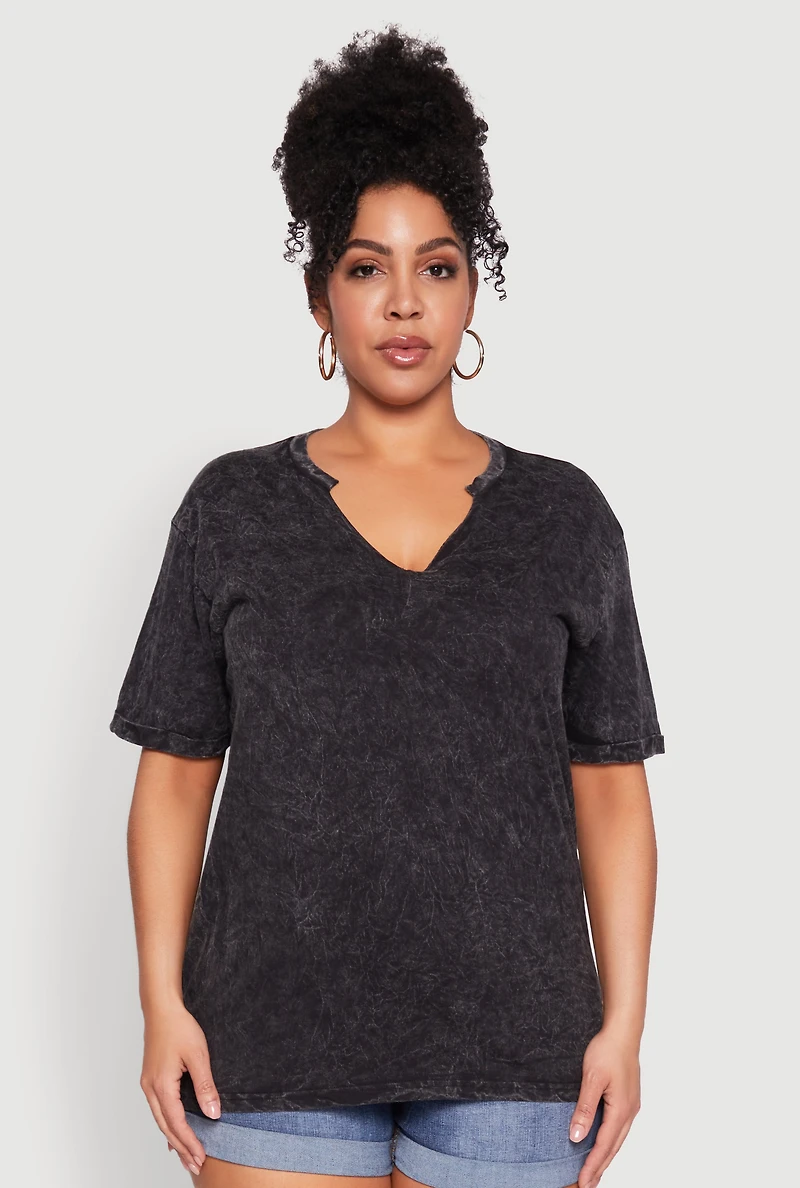 Womens Plus Notch Neck T Shirt,