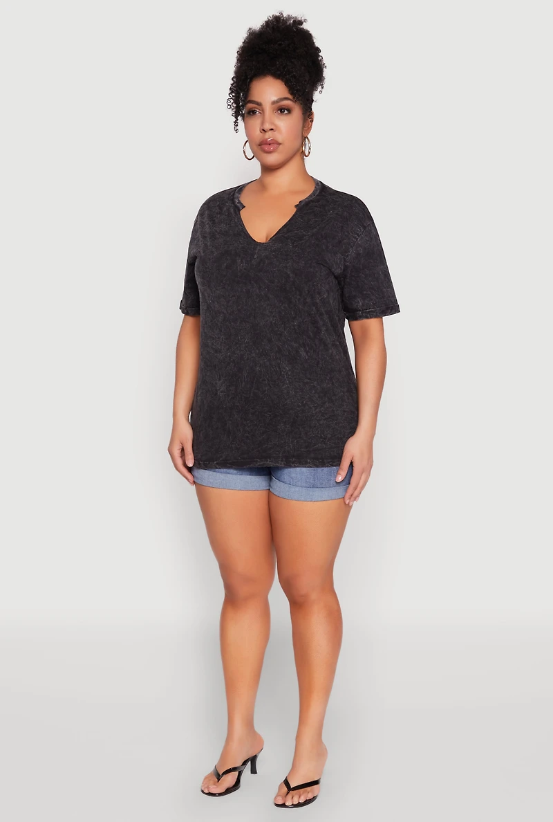 Womens Plus Notch Neck T Shirt,