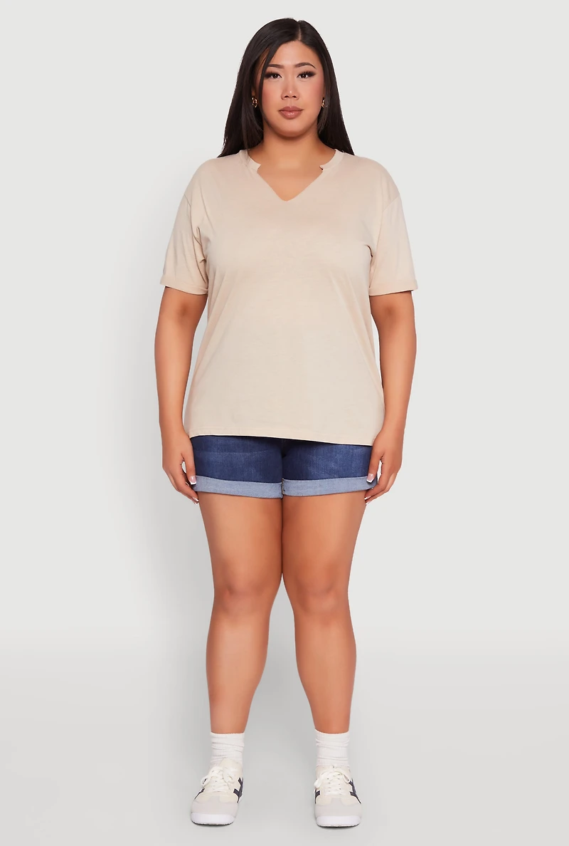 Womens Plus Notch Neck T Shirt, 2X