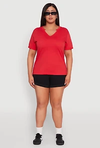 Womens Plus Size Notch Neck T Shirt, Red, Size 1X