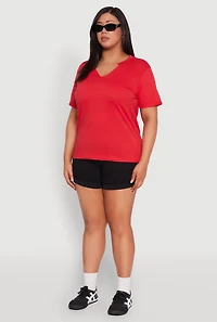 Womens Plus Size Notch Neck T Shirt, Red, Size 2X