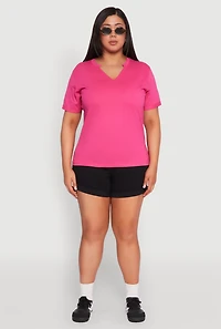 Womens Plus Size Notch Neck T Shirt, Pink, Size 2X