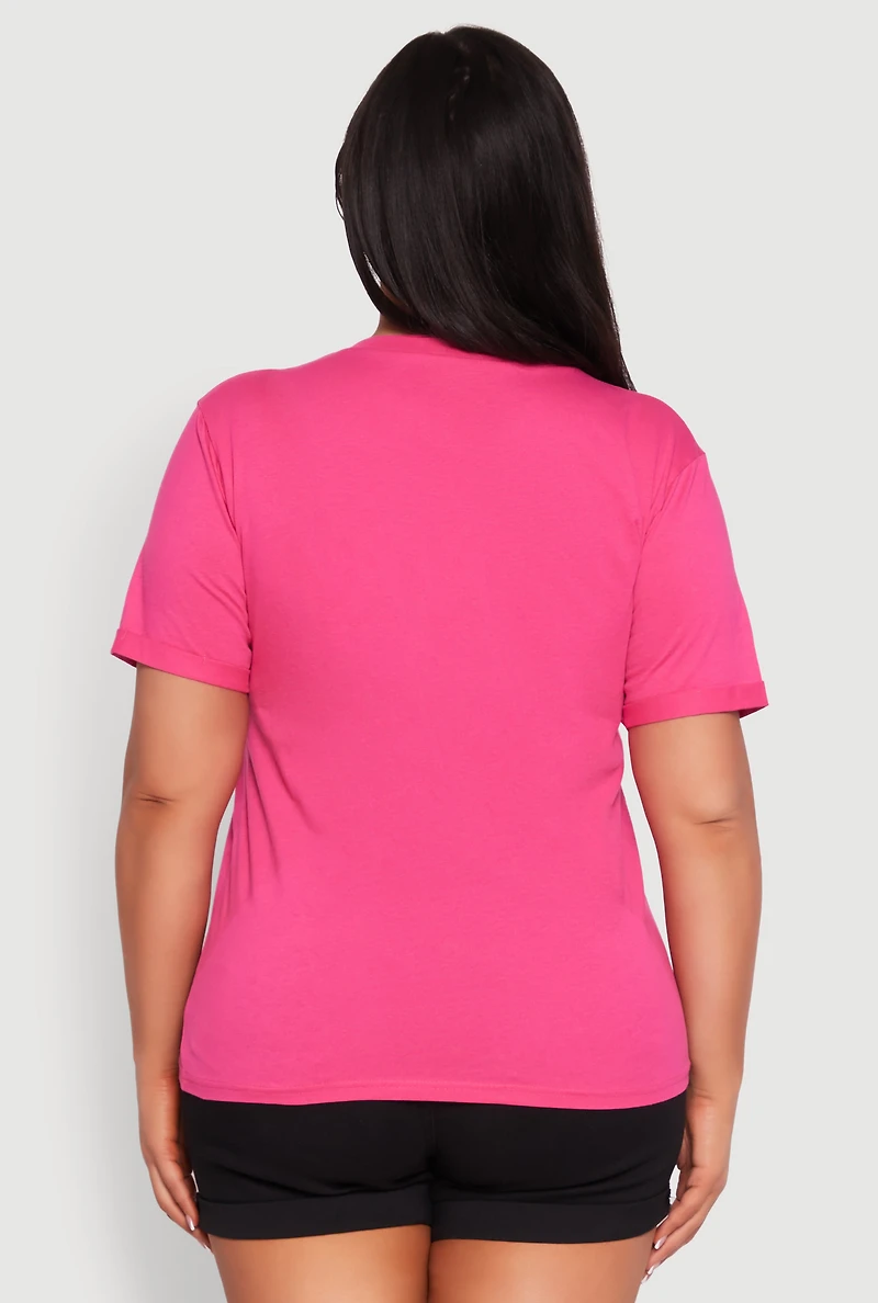 Womens Plus Size Notch Neck T Shirt, Pink, Size 2X