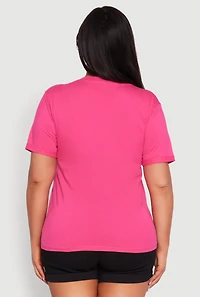 Womens Plus Size Notch Neck T Shirt, Pink, Size 2X