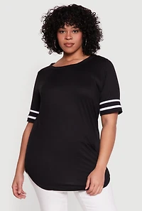 Plus Varsity Stripe Detail Short Sleeve Tunic Top