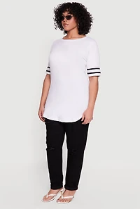 Plus Varsity Stripe Detail Short Sleeve Tunic Top