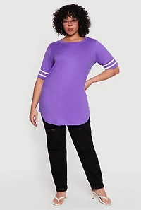 Plus Varsity Stripe Detail Short Sleeve Tunic Top