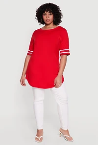 Plus Varsity Stripe Detail Short Sleeve Tunic Top