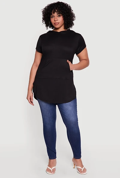 Plus Short Sleeve Hooded Tunic Top