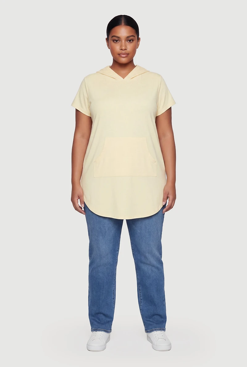 Plus Short Sleeve Hooded Tunic Top