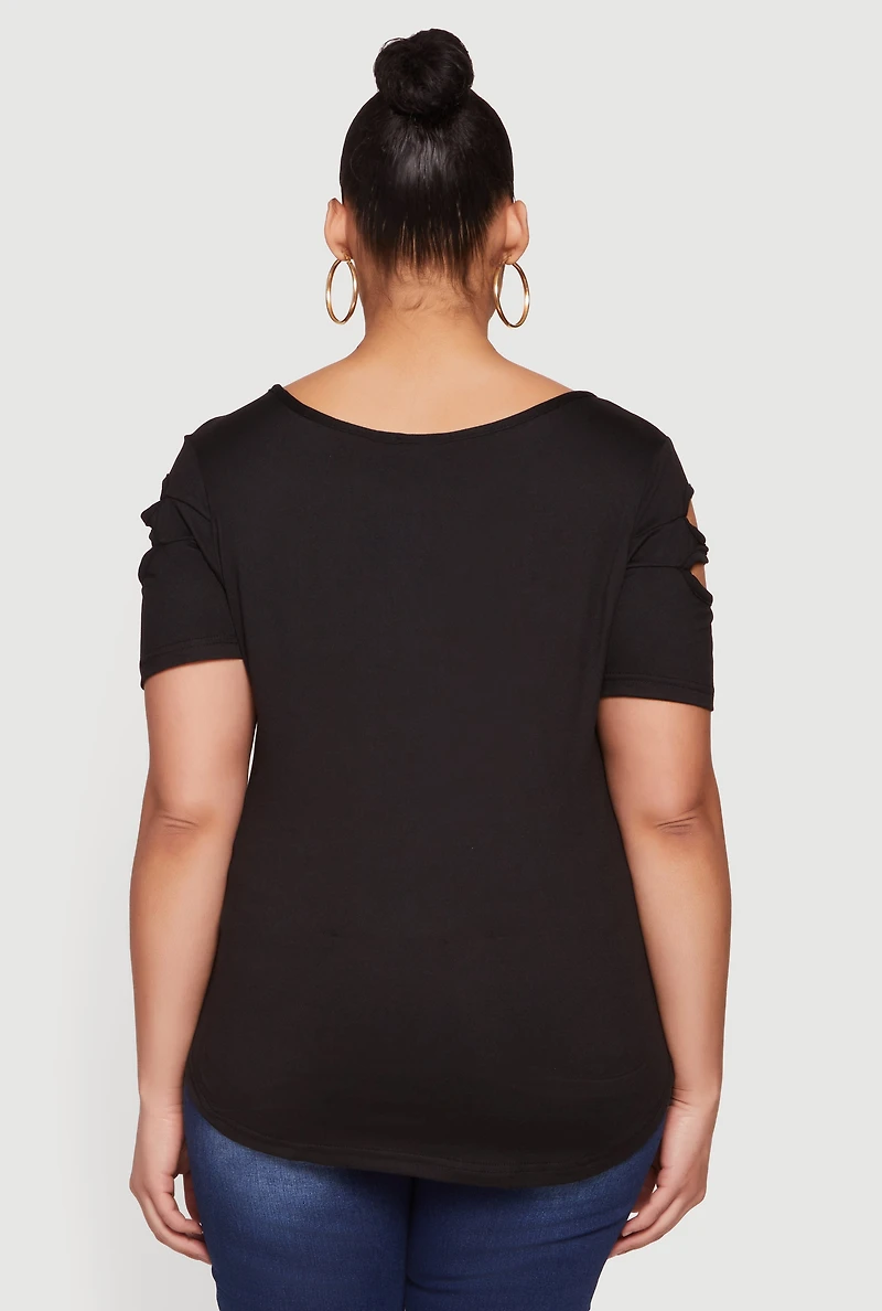 Plus Side Slit Keyhole Detail Tee