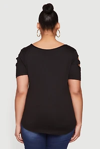 Plus Side Slit Keyhole Detail Tee