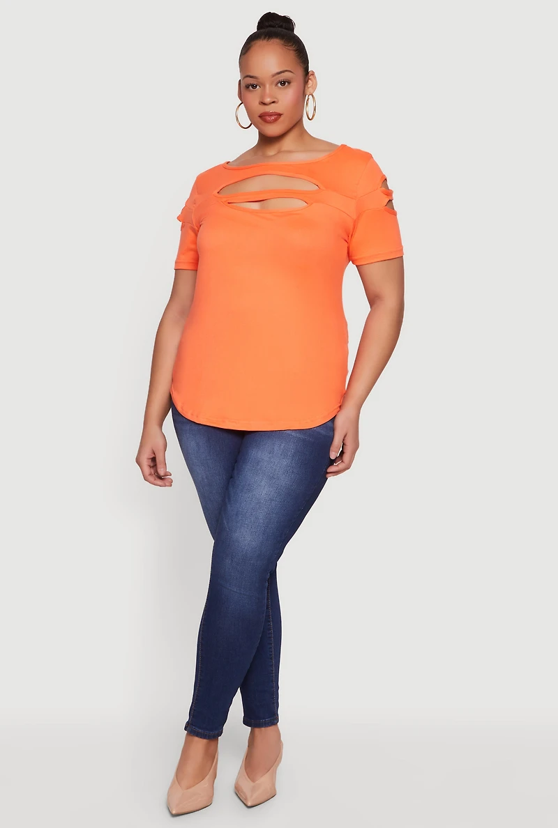 Plus Side Slit Keyhole Detail Tee