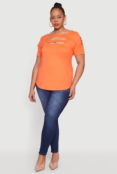 Plus Side Slit Keyhole Detail Tee
