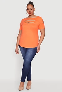 Plus Side Slit Keyhole Detail Tee