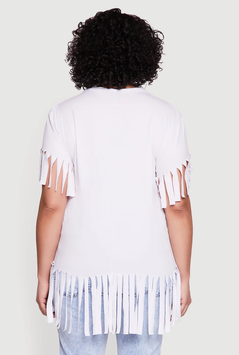 Plus Short Sleeve Fringe Hem Tee