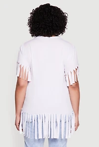 Plus Short Sleeve Fringe Hem Tee