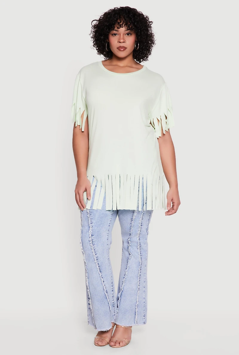 Plus Short Sleeve Fringe Hem Tee