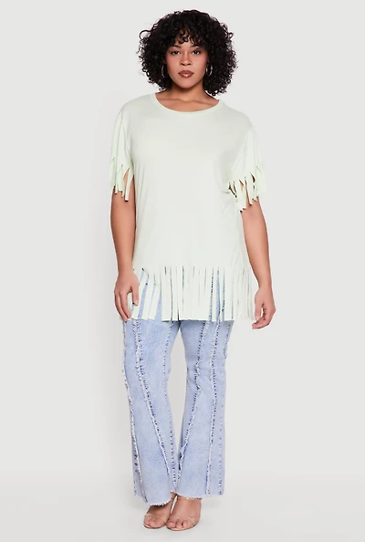 Plus Short Sleeve Fringe Hem Tee
