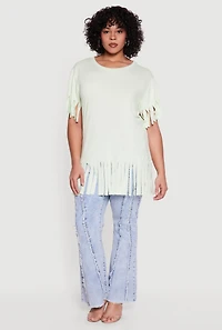 Plus Short Sleeve Fringe Hem Tee