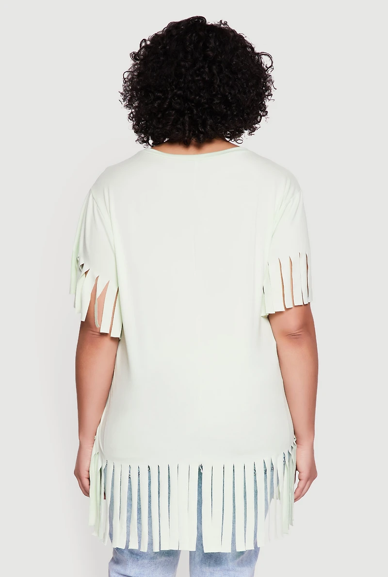 Plus Short Sleeve Fringe Hem Tee