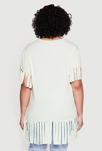 Plus Short Sleeve Fringe Hem Tee