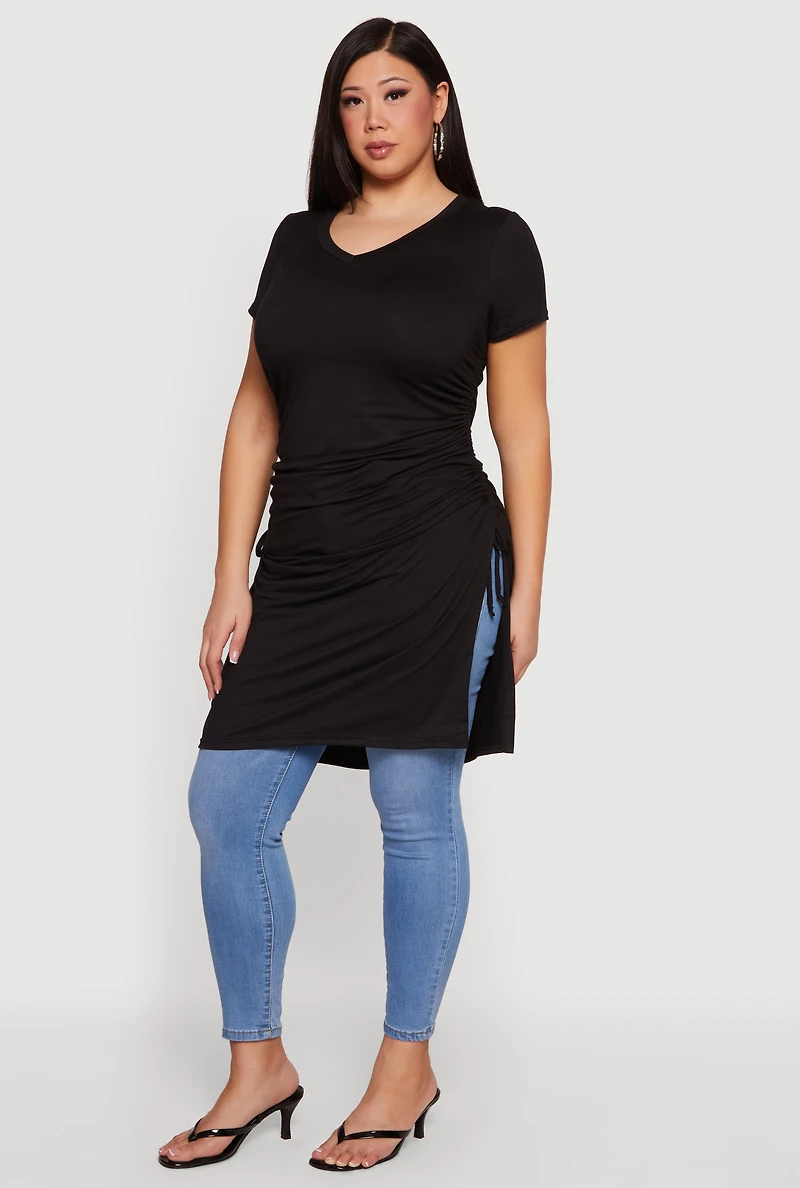 Plus Side Ruched Slit Tunic Top