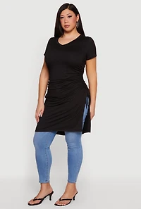 Plus Side Ruched Slit Tunic Top