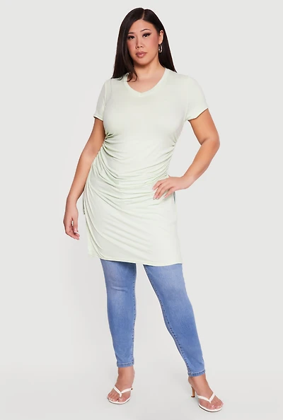 Plus Side Ruched Slit Tunic Top