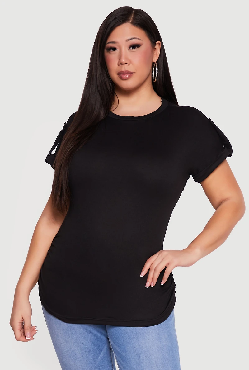 Plus Side Ruched Tab Sleeve Tee
