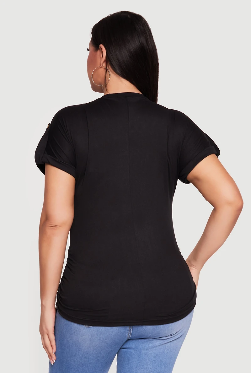 Plus Side Ruched Tab Sleeve Tee