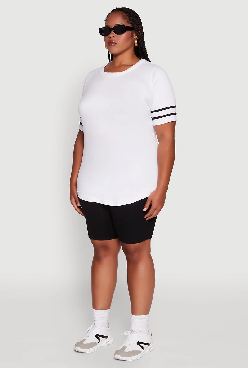 Plus Classic Fit Tunic T-Shirt with Varsity Stripes