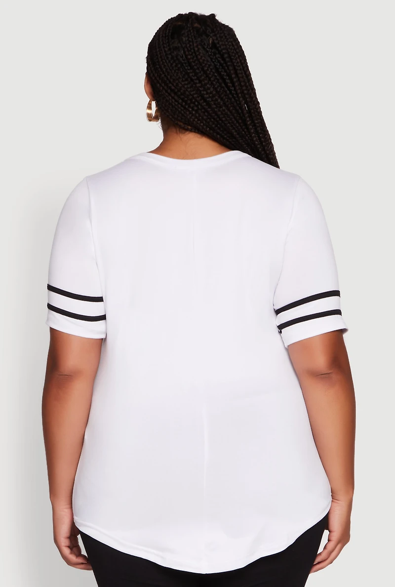 Plus Classic Fit Tunic T-Shirt with Varsity Stripes