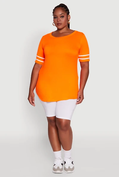 Womens Plus Size Classic Fit Tunic T-Shirt with Varsity Stripes, Orange, Size 3X