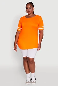 Womens Plus Size Classic Fit Tunic T-Shirt with Varsity Stripes, Orange, Size 3X