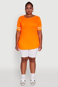 Womens Plus Size Classic Fit Tunic T-Shirt with Varsity Stripes, Orange, Size 3X