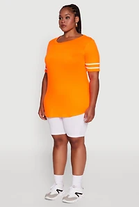 Womens Plus Size Classic Fit Tunic T-Shirt with Varsity Stripes, Orange, Size 3X