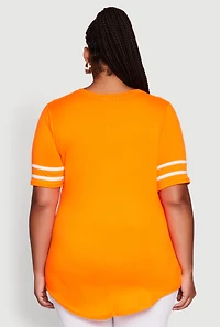 Womens Plus Size Classic Fit Tunic T-Shirt with Varsity Stripes, Orange, Size 3X