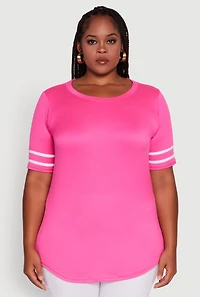Womens Plus Classic Fit Tunic T-Shirt with Varsity Stripes,