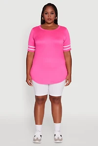 Womens Plus Classic Fit Tunic T-Shirt with Varsity Stripes,