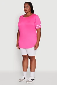 Womens Plus Classic Fit Tunic T-Shirt with Varsity Stripes,