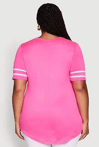 Womens Plus Classic Fit Tunic T-Shirt with Varsity Stripes,