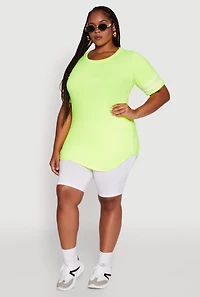 Womens Plus Classic Fit Tunic T-Shirt with Varsity Stripes, Green,