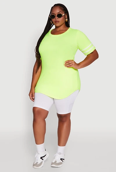 Womens Plus Classic Fit Tunic T-Shirt with Varsity Stripes,